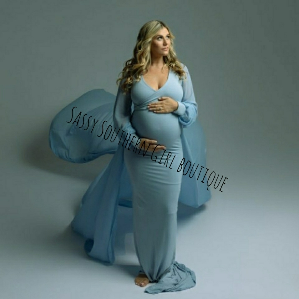 🆕⭐Blue tulle and jersey maternity photoshoot maxi dress